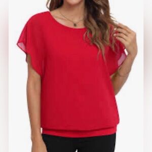 NWT Chiffon flutter sleeve Red Women's Top blouse size medium lined shirt